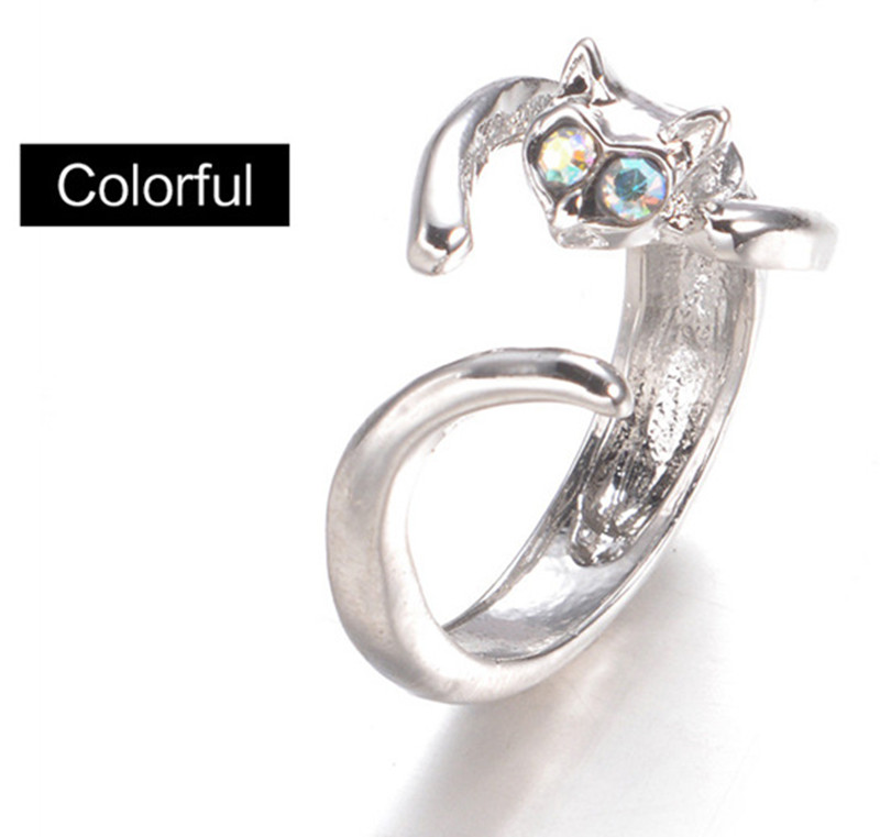 Shiny Czech Diamond Cute Cute Cat Ring