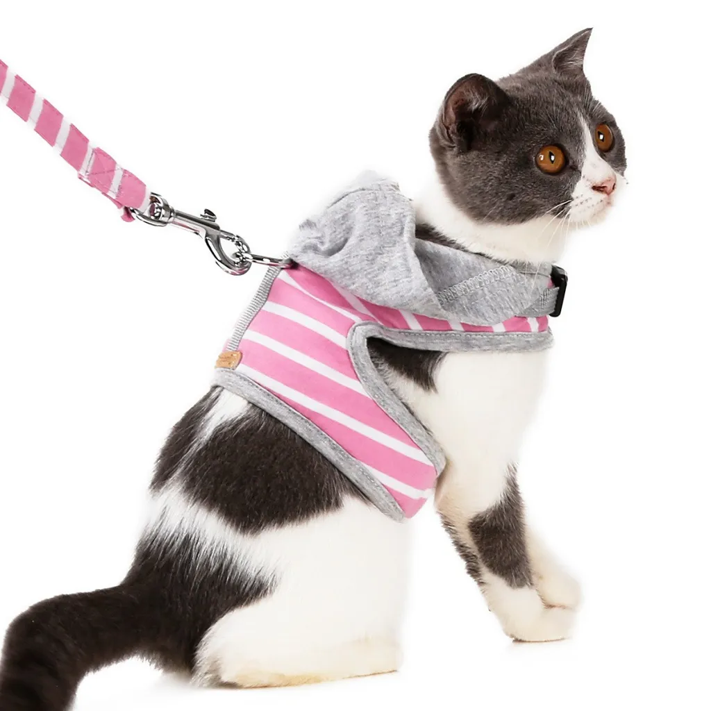 Cat hooded vest outing chest harness - Pink