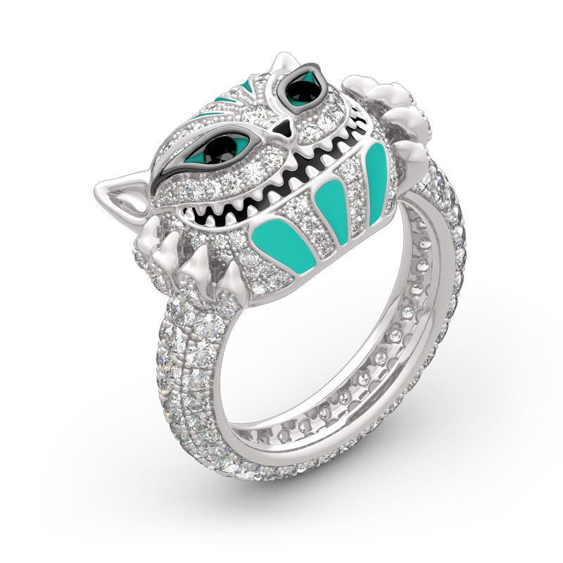 Diamond Drop Oil Skull Cat Ring