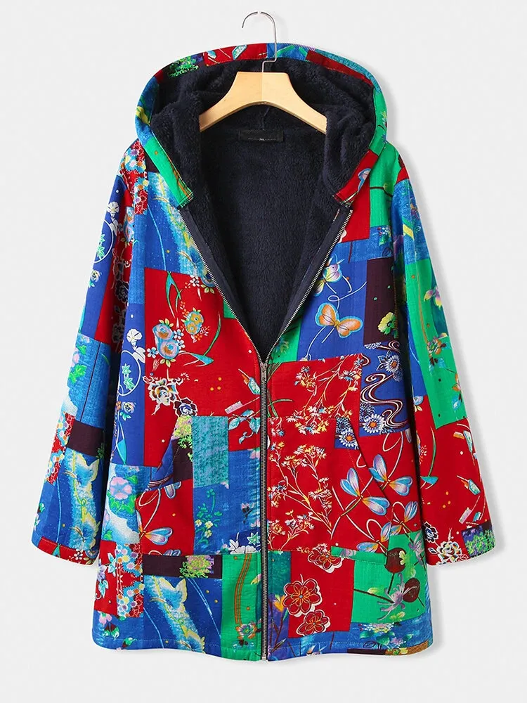 Loose long - sleeved cotton-padded jacket - Red
