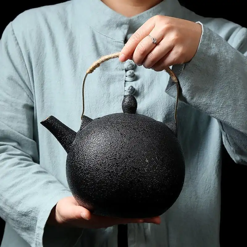 Black pottery 2 liter large porcelain pot