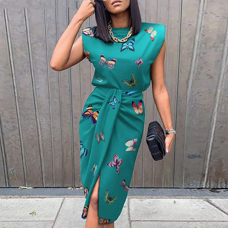 Knotted high slit suit skirt