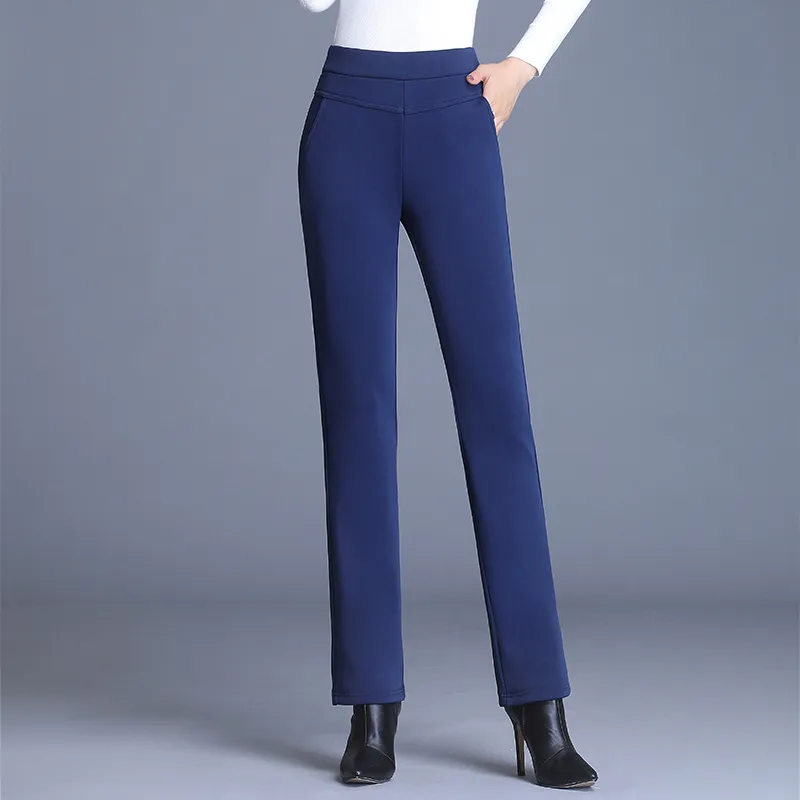 Stretch slim straight-leg pants trousers - Trousers Blue