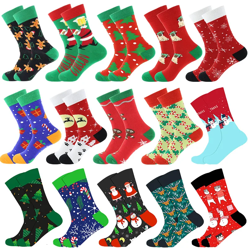 Christmas Tree Snow Elk Gift Cotton Happy Socks