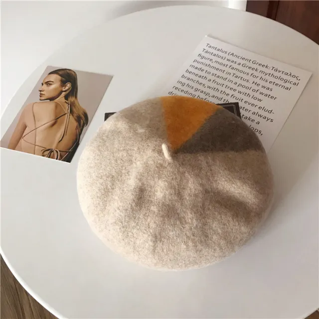 Autumn and winter mixed color pure wool beret women Beige Coffee - Shop at LoveMi