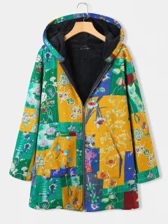 Loose long - sleeved cotton-padded jacket - Yellow - View 1