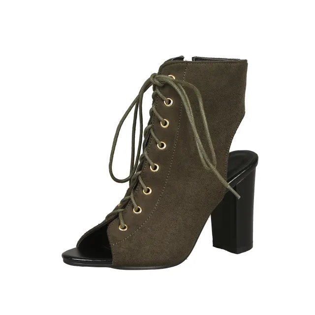 Front lace suede high top sandals Green - Shop at LoveMi
