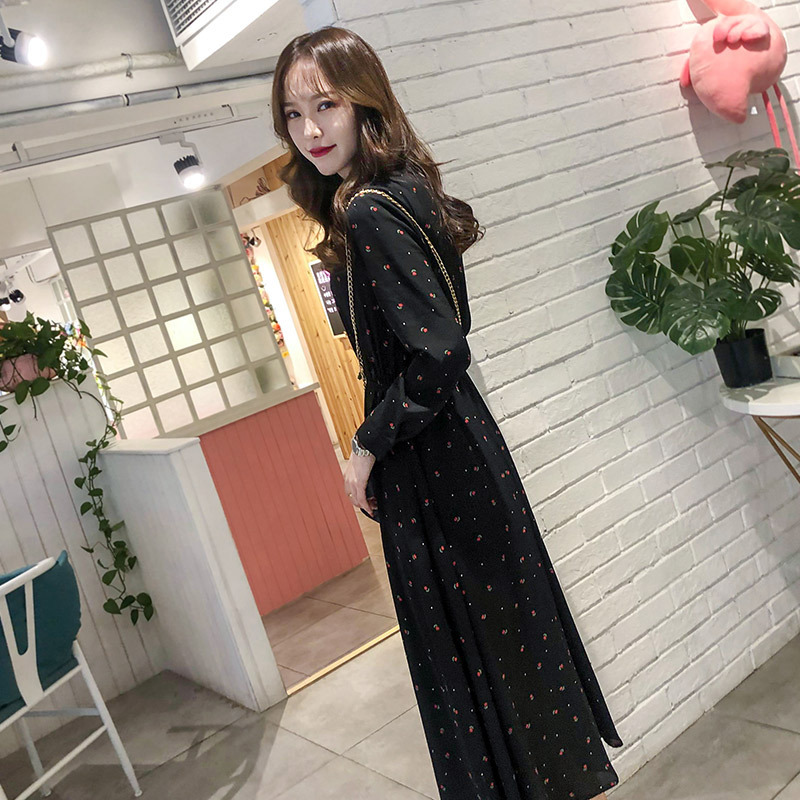 Temperament long long sleeve chiffon dress