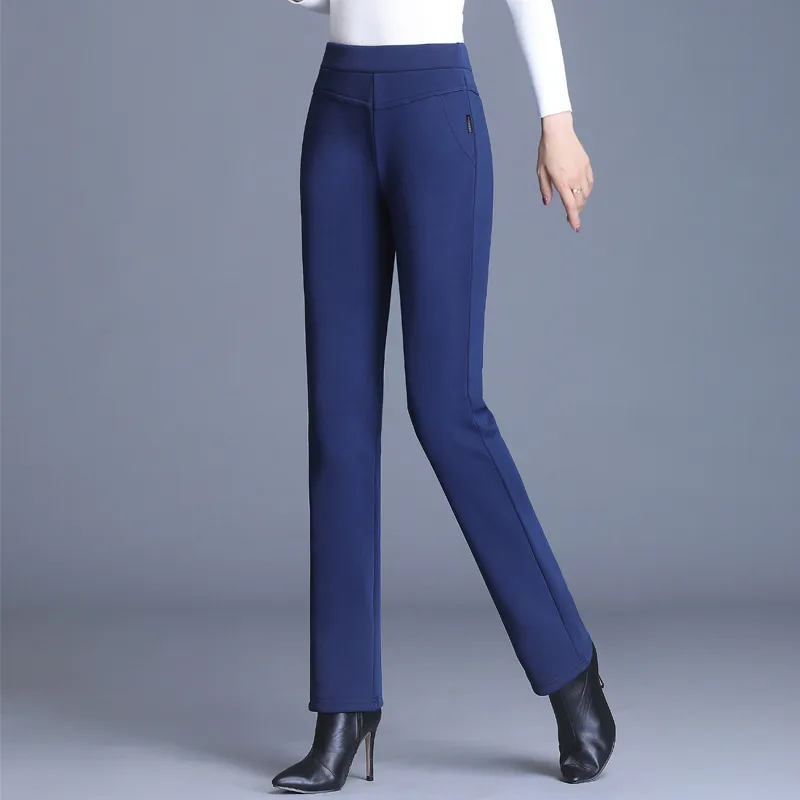 Stretch slim straight-leg pants trousers - Blue