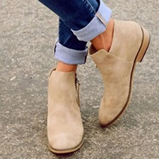 New flat side zipper new large size shoes Khaki - Shop at LoveMi