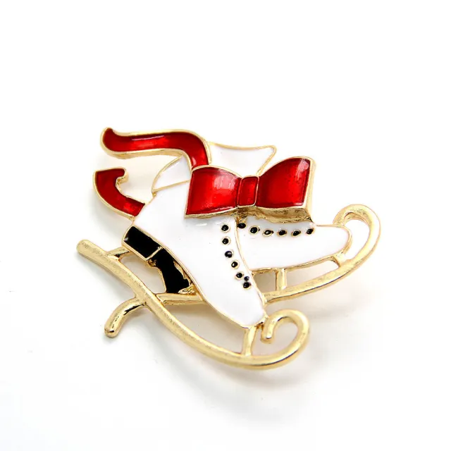 Christmas theme golden christmas skate brooch Photo Color - Shop at LoveMi
