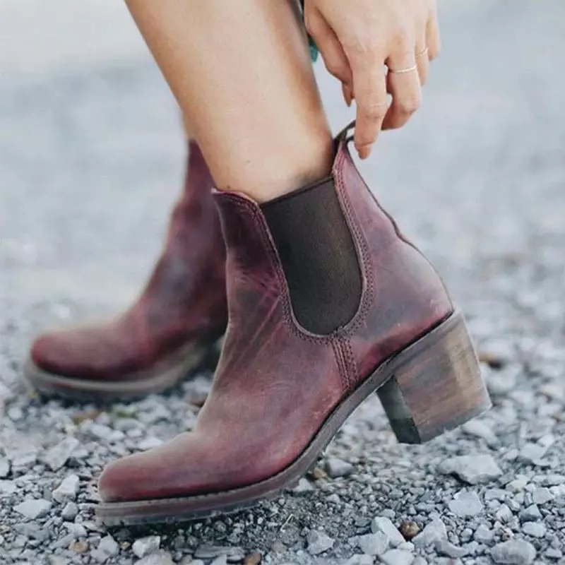 Pointed thick heel short high heel women's short boots