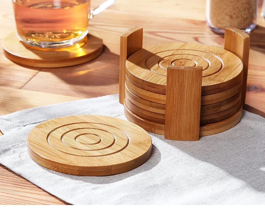 bamboo thick thermal insulation tea cup mat - Brown