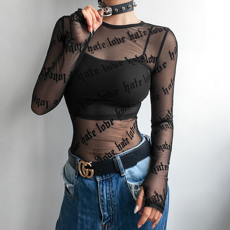 Mesh long sleeve t-shirt top
