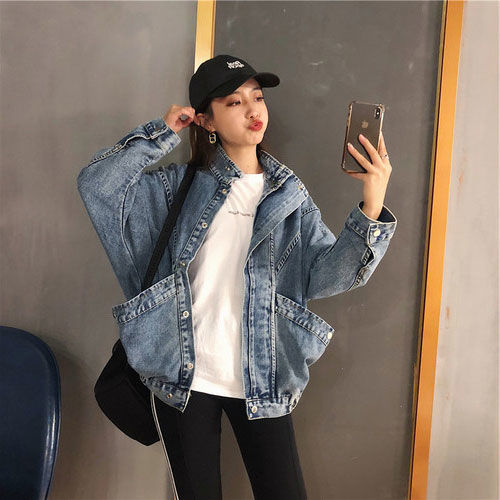 Large pocket loose Korean tooling denim jacket