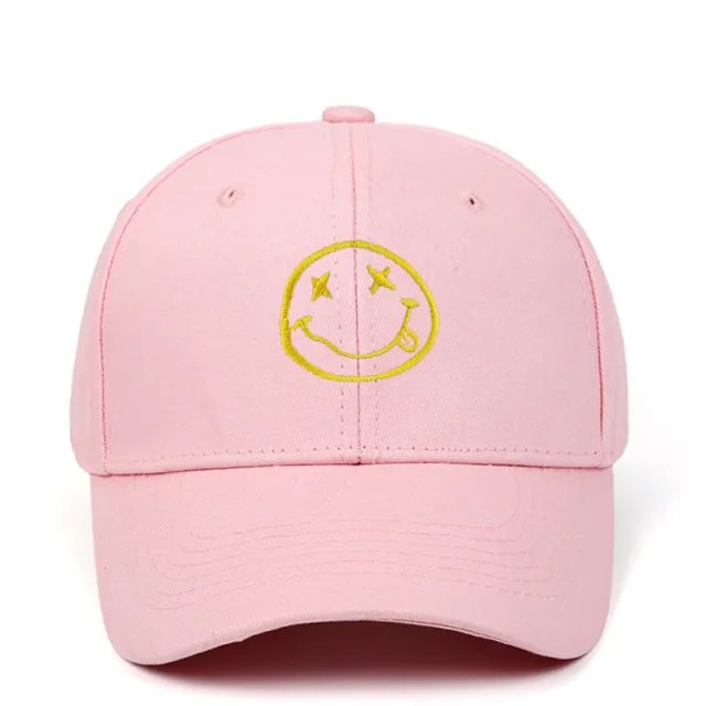 Cartoon smiley embroidered cotton baseball cap Pink - Shop at LoveMi