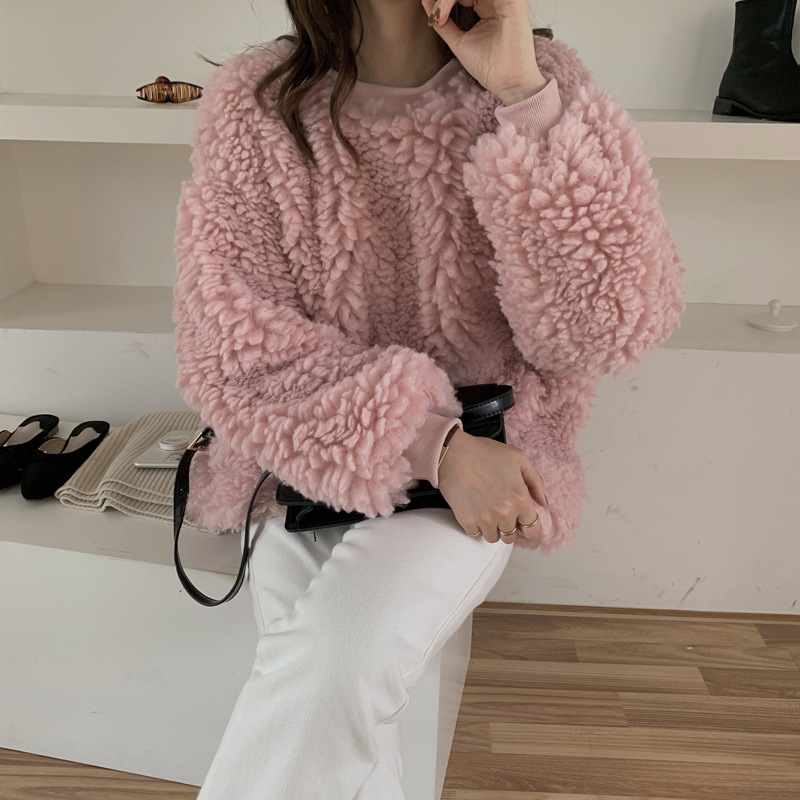 Lazy wind large particles lamb wool padded top