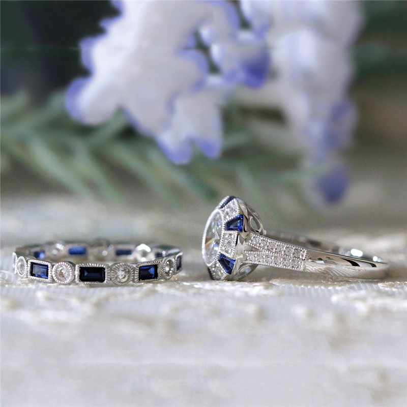 Blue Topaz stone diamond set ring for lovers