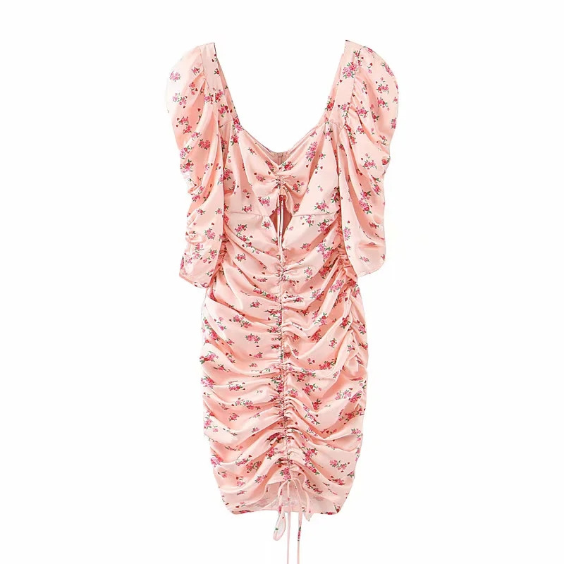 Palace style exaggeration Puff sleeve v-neck flower dress