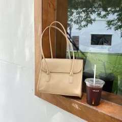 Vintage female briefcase shoulder bag underarm bag - Apricot - View 1
