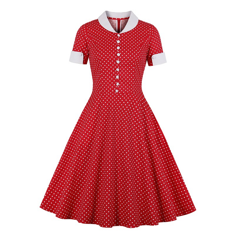 Polka dot stitching short sleeve dress