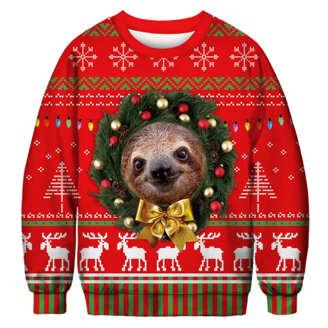 Dog digital print pullover crew neck top Red - Shop at LoveMi