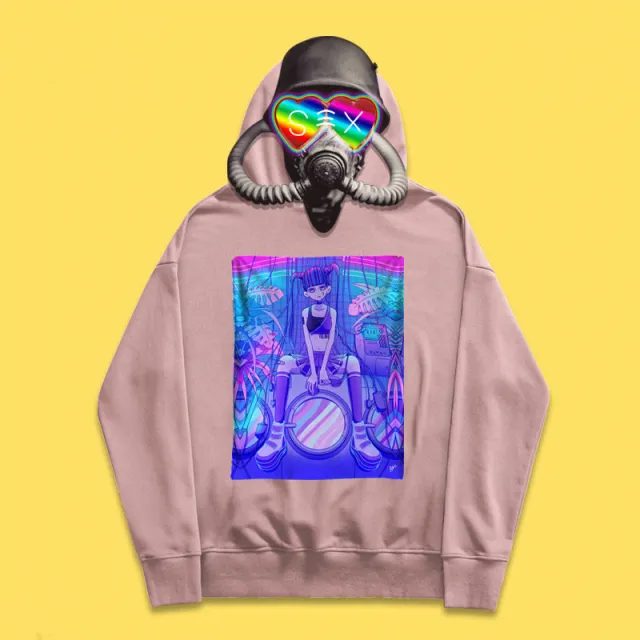 Essential hoodie with inkjet steam wave Pink - Shop at LoveMi