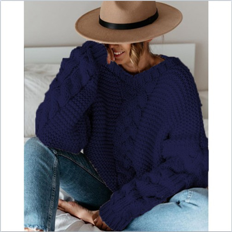 Solid color pullover round neck twist loose sweater