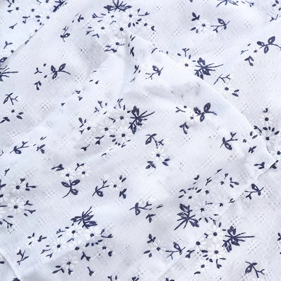 Cotton and linen floral mid-length loose shirt