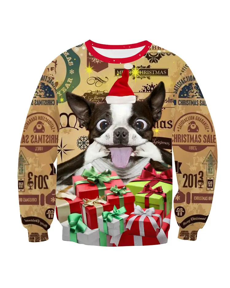 Dog digital print pullover crew neck top