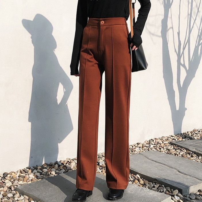 High-waist straight-leg woolen pants