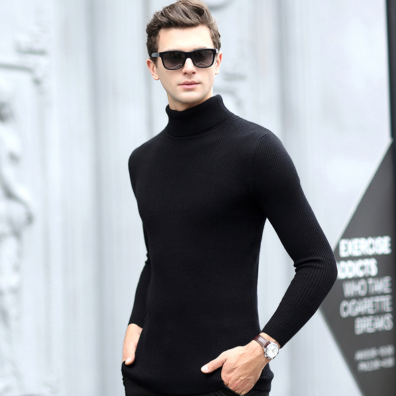Men's solid color turtleneck sweater