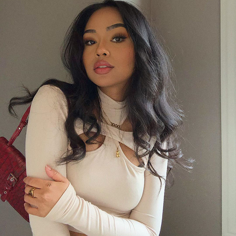 Temperament solid color hedging slim long-sleeved bottoming shirt