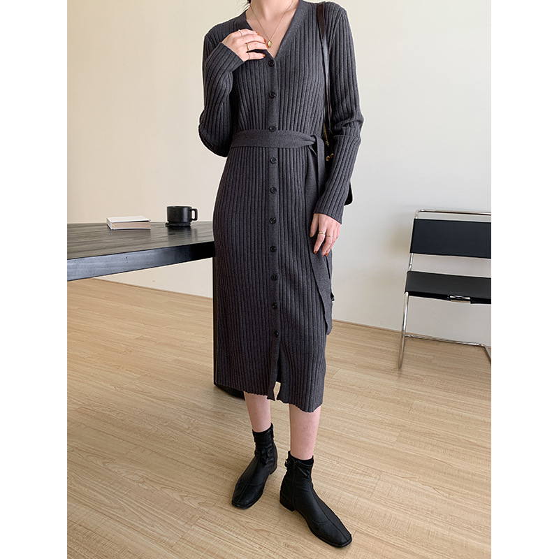 Single-breasted knitted cardigan dual-use long skirt