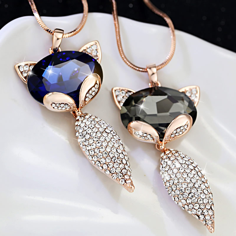 Jewelry sweater chain long fox pendant crystal necklace