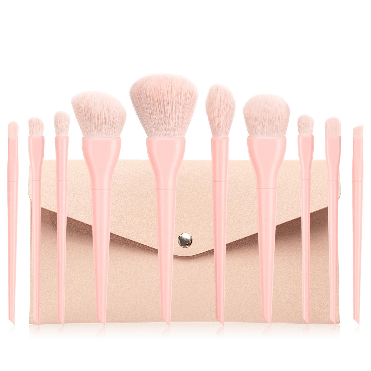 Candy color 10 cosmetic brushes set plastic short rod soft bristles Pink - Shop at LoveMi