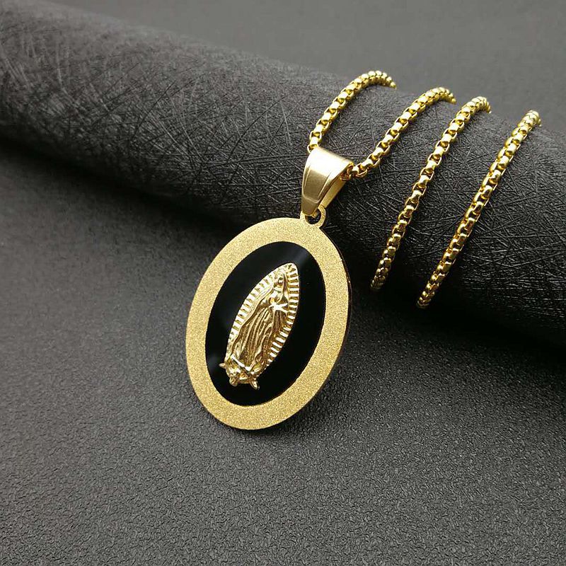Titanium steel gold-plated Virgin Mary pendant necklace