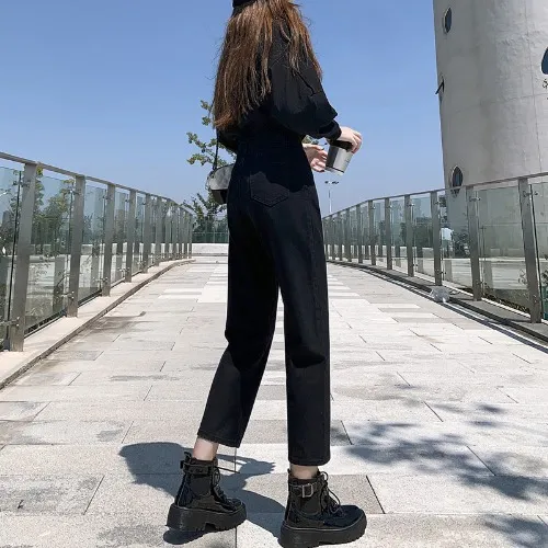 Wide leg nine minute daddy pants Black - Shop at LoveMi