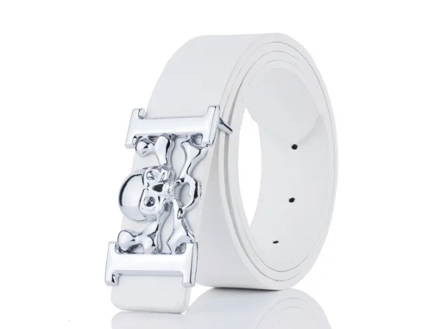 Student decorative skull smooth buckle belt White - Shop at LoveMi