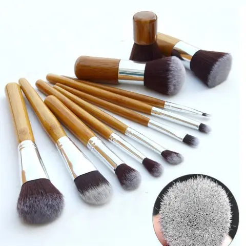 Bamboo Handle Makeup Brush Pole Brushes Suit with Sack