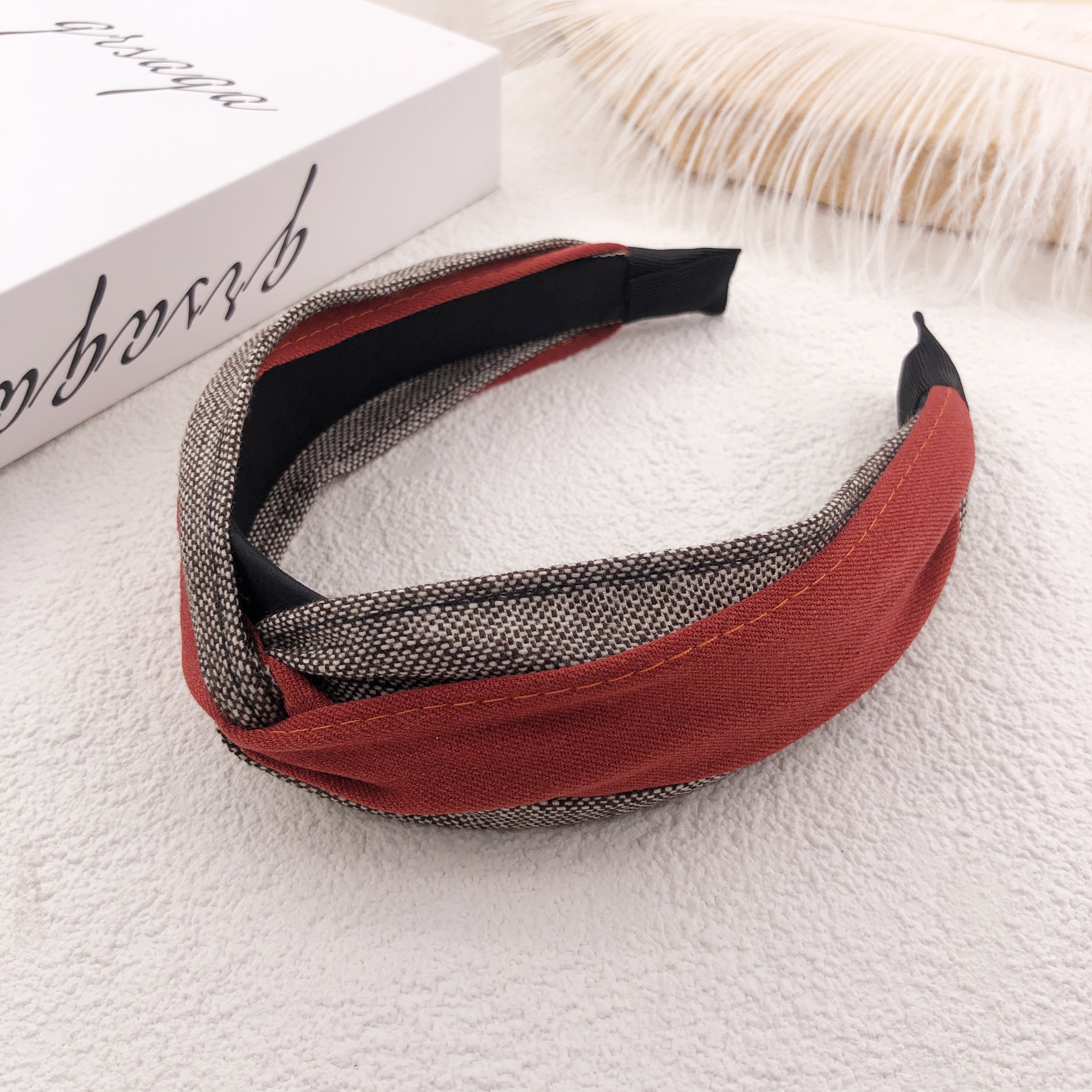 Suede flower hit color headband