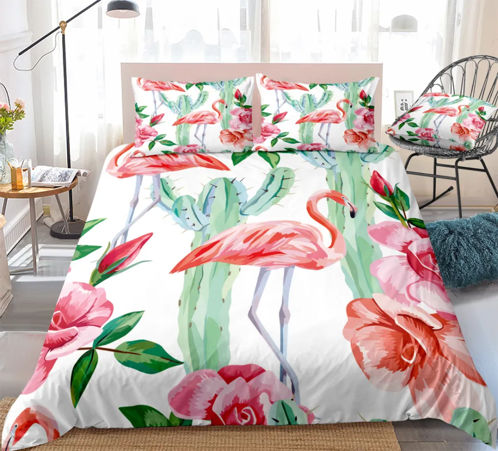Three or four sets of home textile bedding - Flamingo Cactus