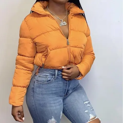 Fashion Short Coat Winter Warm Long-sleeved Stand Collar Zipper