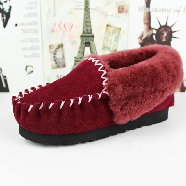 Thick flat bottomed low cut sheepskin black shoes ankle boots Wine - Shop at LoveMi
