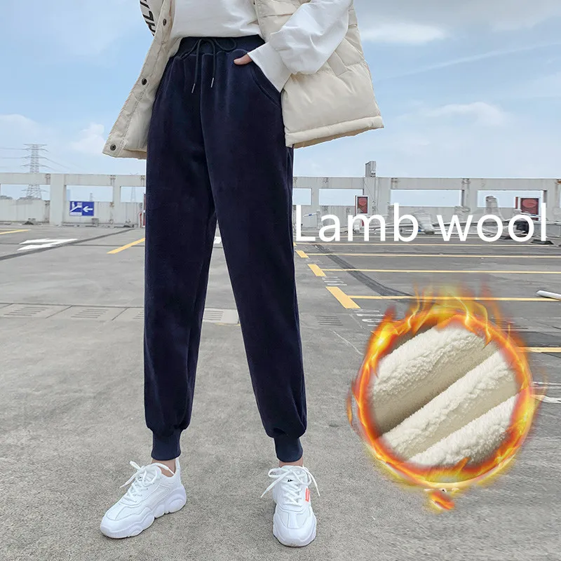 Plush padded lamb velvet sweatpants - Navy