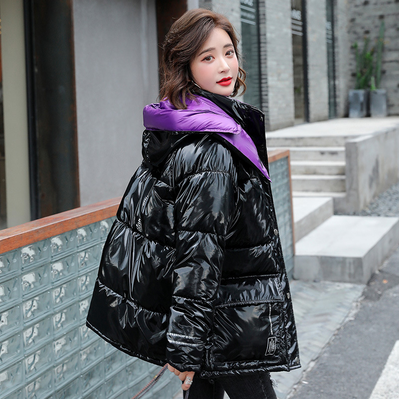 Casual fashion contrast color shiny down coat
