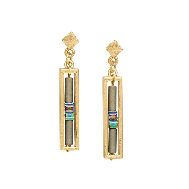 I-shaped natural stone long earrings