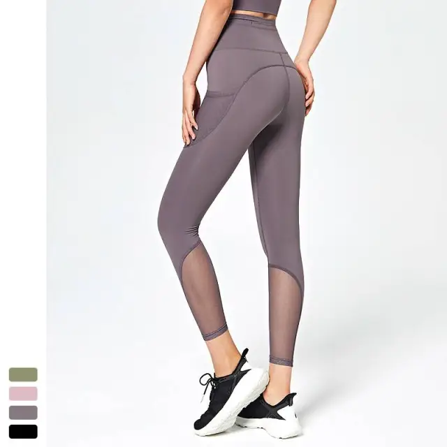 Tight elastic mesh breathable pocket gym pants Purple - Shop at LoveMi