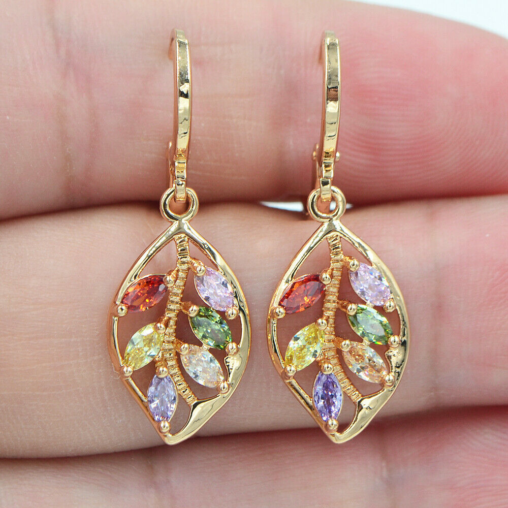 Gold leaf inlaid colorful gemstone earrings
