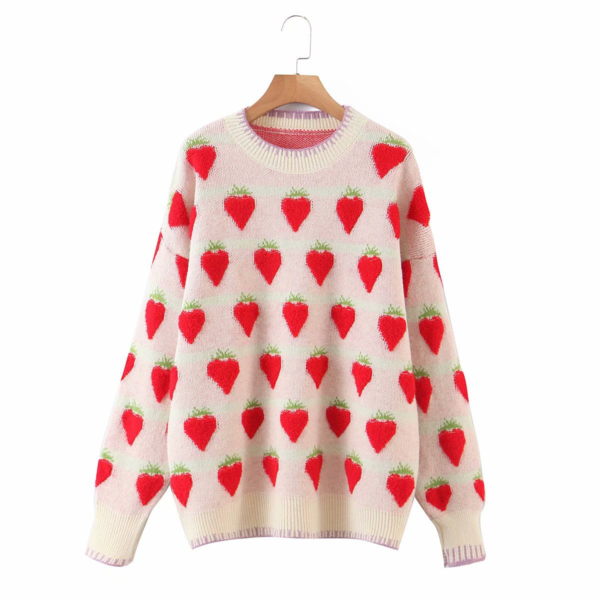 Strawberry jacquard pullover sweater